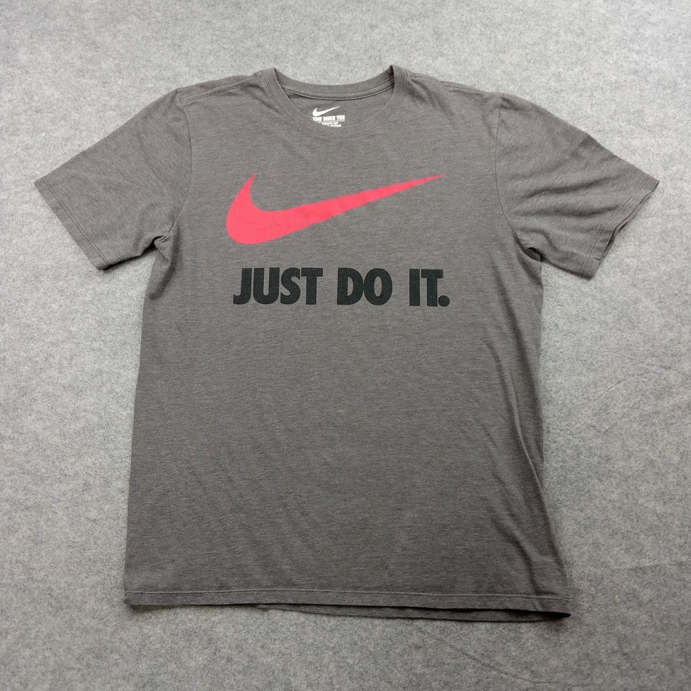 Nike Shirt Mens Medium Gray Just Do‎ It Red Swoosh Athletic Graphic Tee Crewneck
